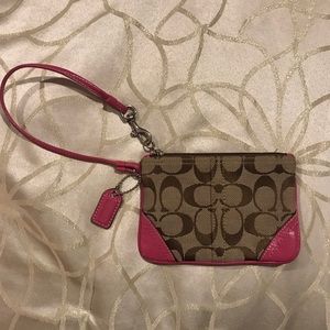 Coach brown & pink wristlet